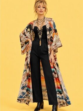 Floor length kimono duster boho festival cover-up